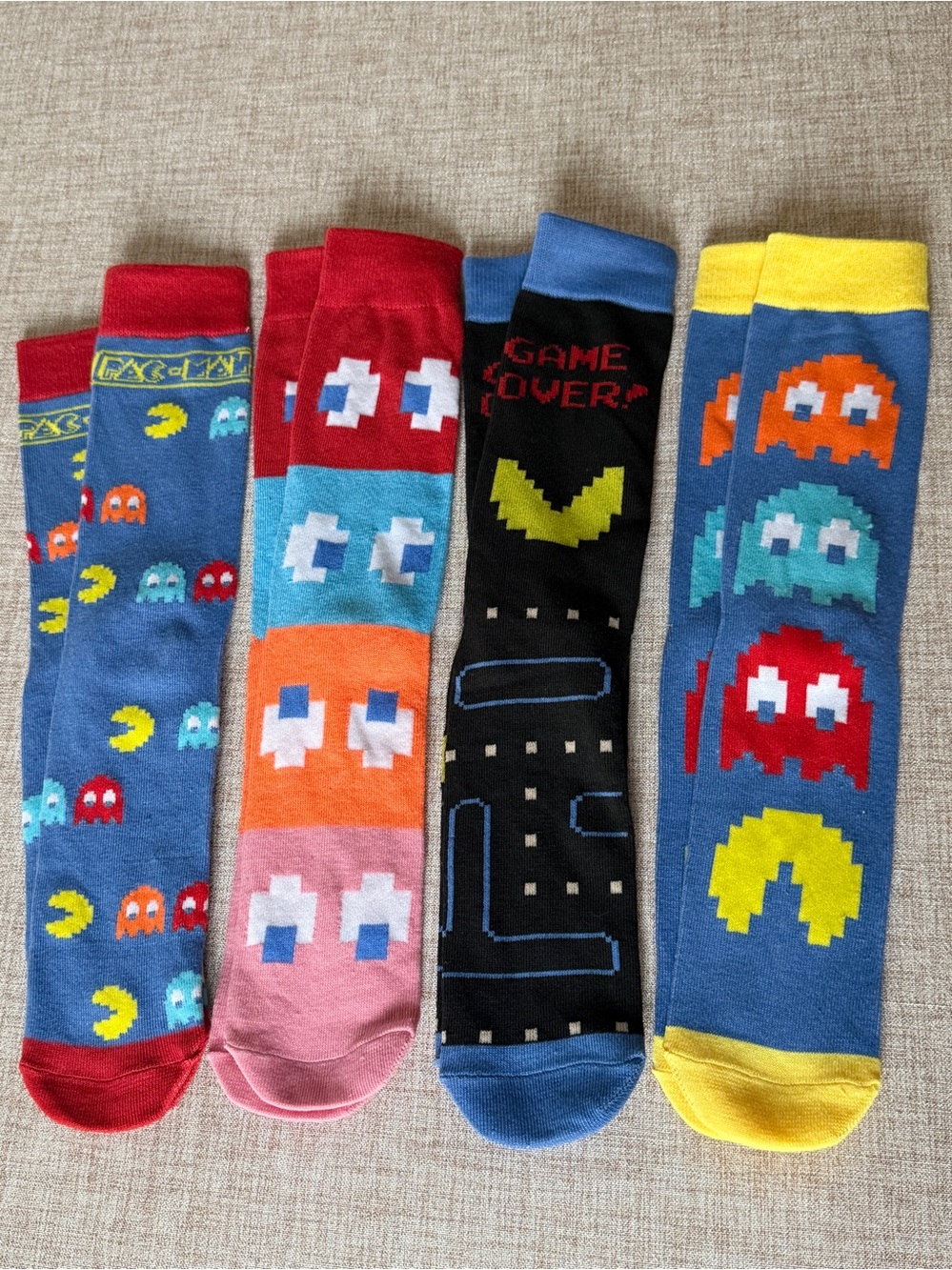 Pac-Man Themed Men's Crew Socks - Colorful Retro Ghosts (Set)